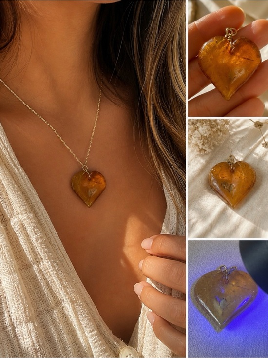 Jewelry - Genuine Amber Heart Pendant | Hand Carved Honey Baltic Boho